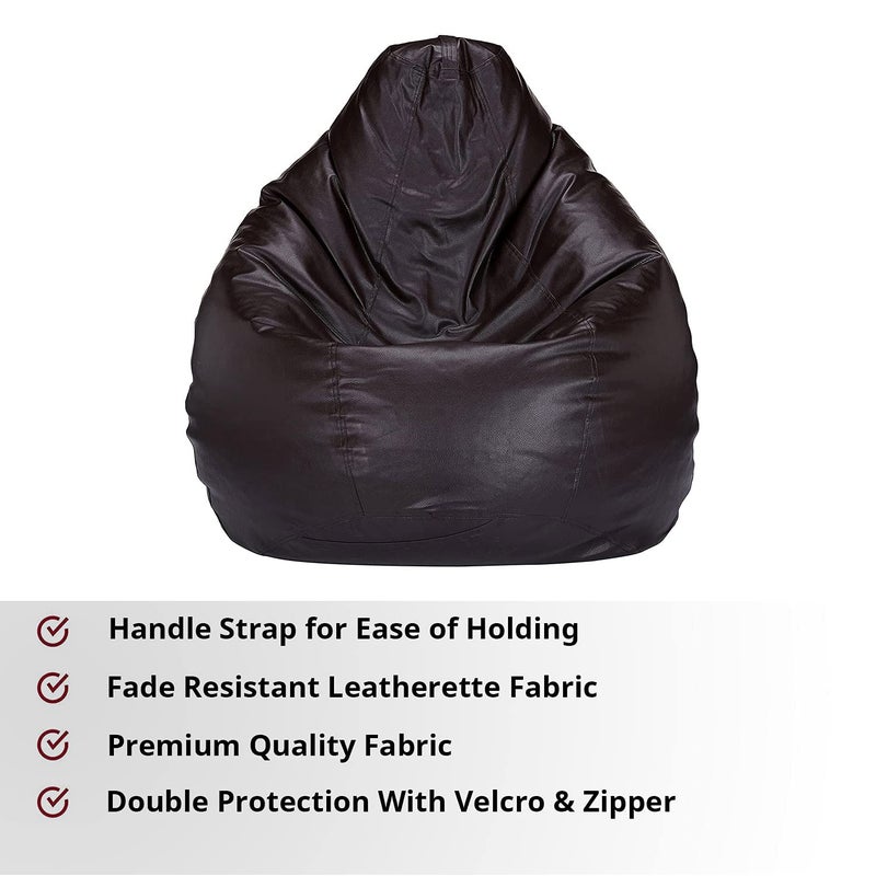 Fluffy's Fluffys Bean Bag Cover Leatherette Brown Sofa Cover Chair Sturdy Zipper Recliner Bean Bag Cover Organizing Storage Water Resistant Furniture No Filler - Image 3