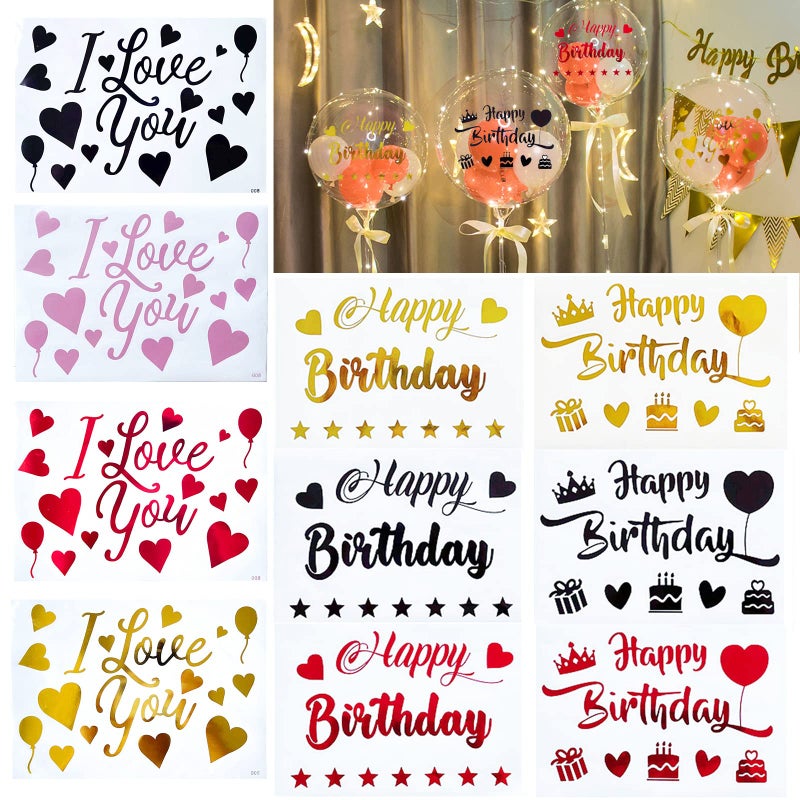 Mimeile Happy Birthday Stickers for Balloons I Love You Bobo Stickers 10 PCS Mixed Color DIY Letter Decals Glass Paster Celebration Birthday Decoration Party Supplies - Image 1