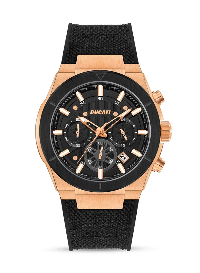 دوكاتي Ducati Men's Chronograph Watch with Rose Gold Accents, Black Textured Dial, Leather Strap, Water Resistant up to 50m, 43.5mm Case – Unmatched Style and Performance