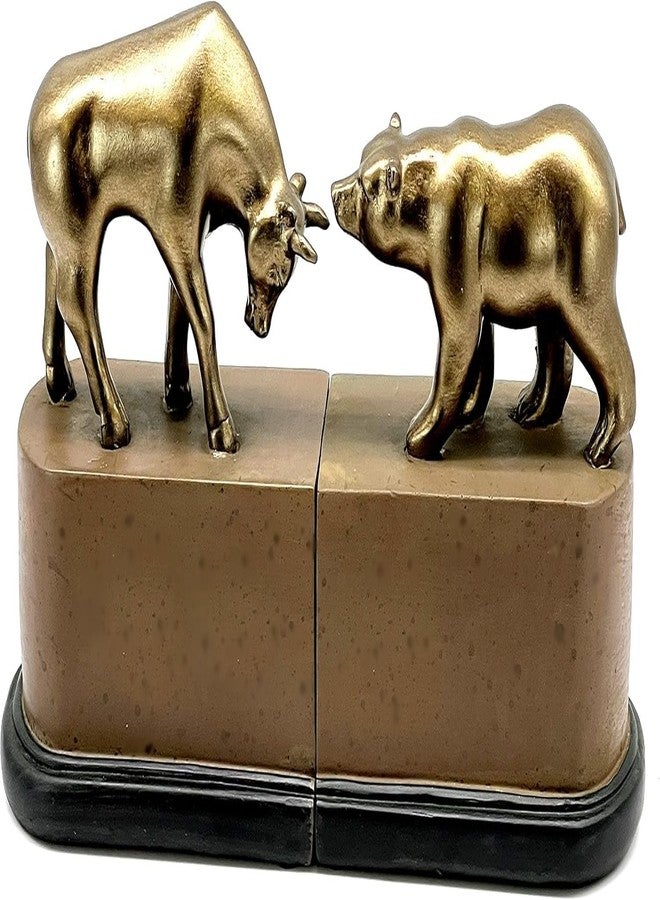Bellaa Bull Bear Decorative Vintage Bookends Business Gifts for Executives Manager Finance Company Stock Consultant Advisor Animal Book Ends Bookshelves Support Statues - Image 1