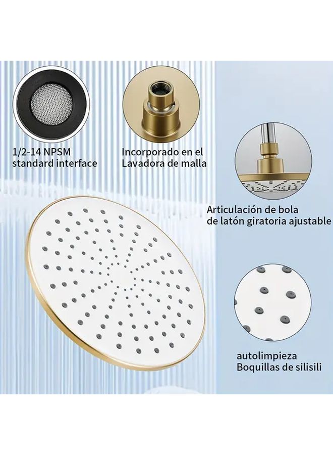 Wide Round Gold Shower Head High Pressure Rainfall Wall Mounted Easy Install - Image 5