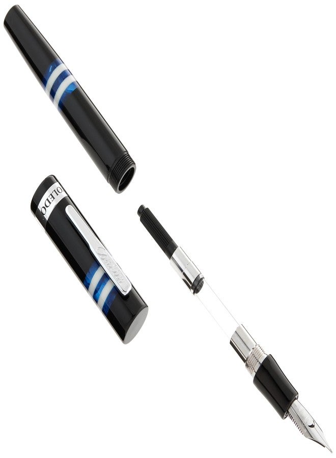 Conklin Toledo Fountain Pen in Black with Blue and White Ring Segments - Medium Nib - Luxury Fountain Pen with Chrome Accents - Image 2