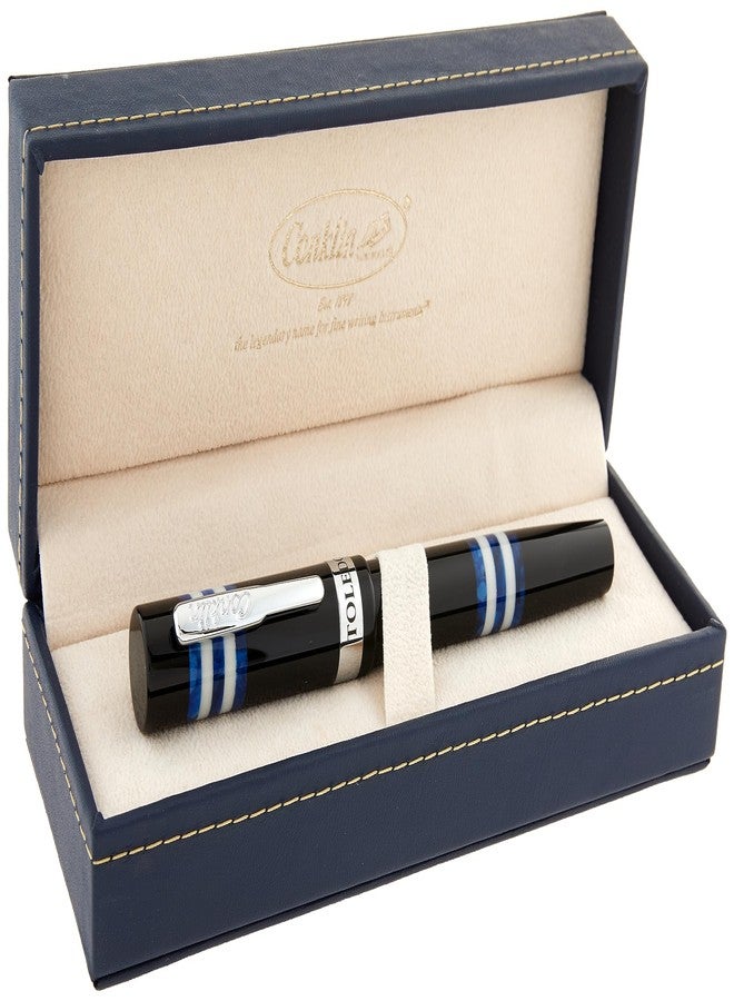Conklin Toledo Fountain Pen in Black with Blue and White Ring Segments - Medium Nib - Luxury Fountain Pen with Chrome Accents - Image 4