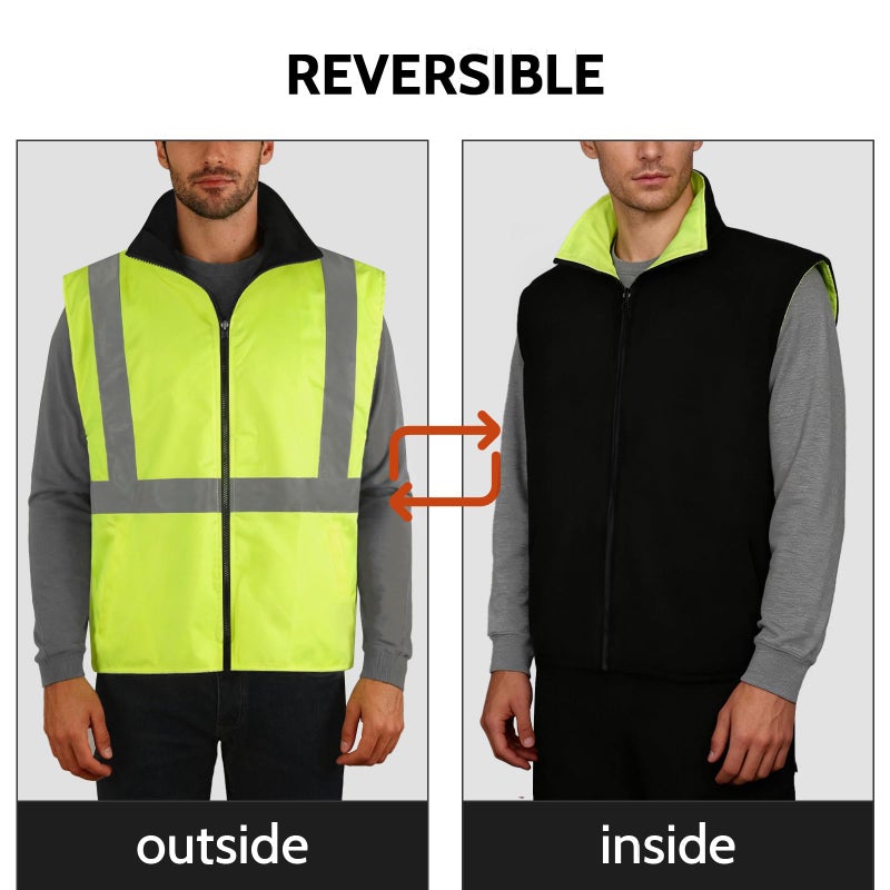 TCCFCCT Hi Vis Winter Safety Vest for Men Women with Fleece Inner, Reversible High Visibility Reflective Winter Work Jacket without Sleeves, Wind Resistant, Waterproof, 20V-Yellow 2XL - Image 3