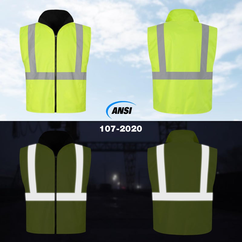 TCCFCCT Hi Vis Winter Safety Vest for Men Women with Fleece Inner, Reversible High Visibility Reflective Winter Work Jacket without Sleeves, Wind Resistant, Waterproof, 20V-Yellow 2XL - Image 2