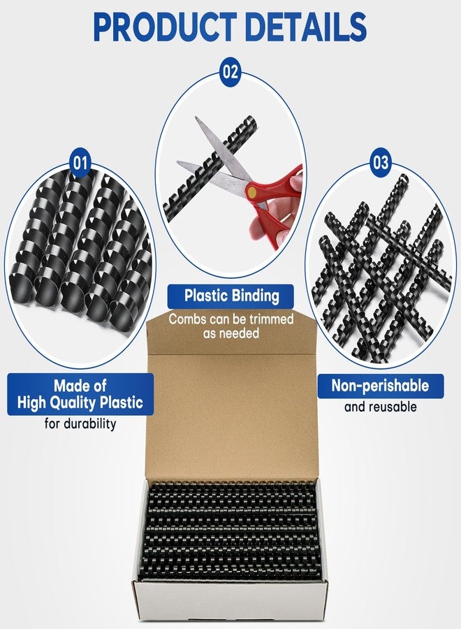MYFULLY 21 Ring Plastic Binding Combs, 9/16 Inch Diameter, 120 Sheet Capacity, 100 Pack Black Comb Binding Spines- Perfect for Office & School Letter Size Document Binding - Image 4
