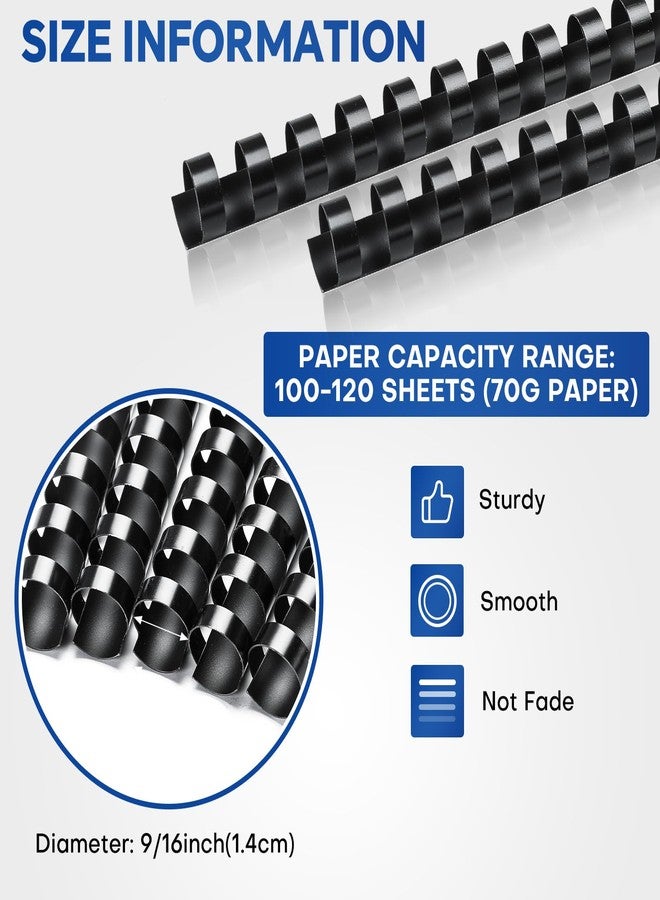 MYFULLY 21 Ring Plastic Binding Combs, 9/16 Inch Diameter, 120 Sheet Capacity, 100 Pack Black Comb Binding Spines- Perfect for Office & School Letter Size Document Binding - Image 2