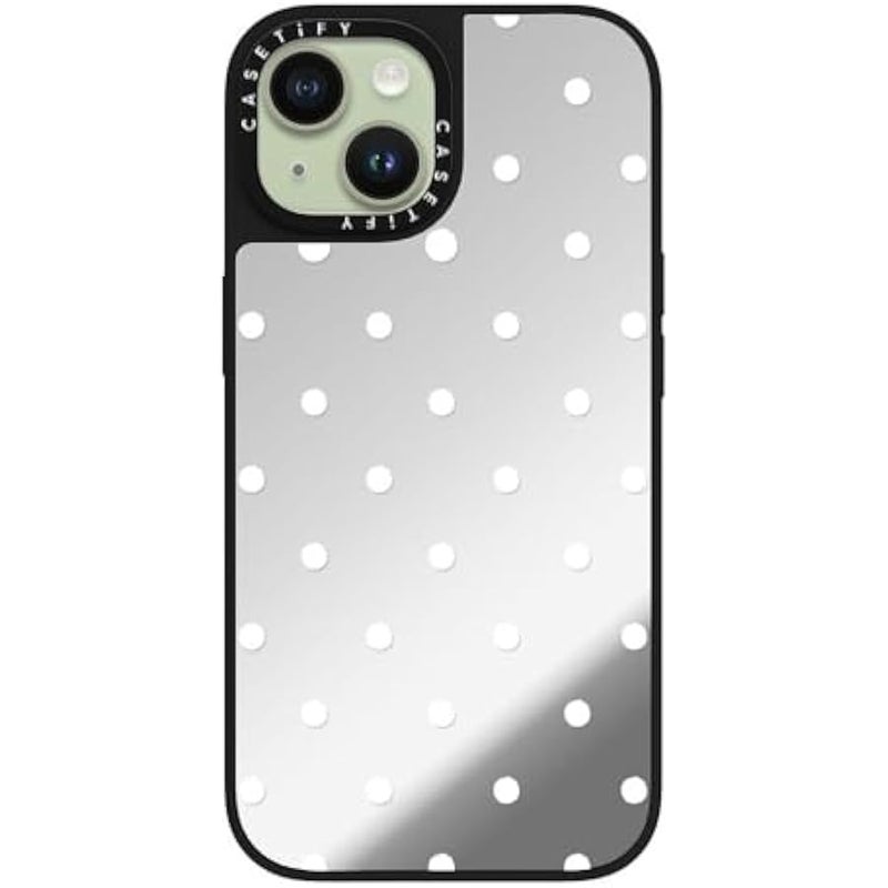 Casetify Mirror iPhone 15 Case 【Reflective / 4.9ft Drop Protection/Compatible with Magsafe】 - Classic Dottie - Silver On Black - Image 3