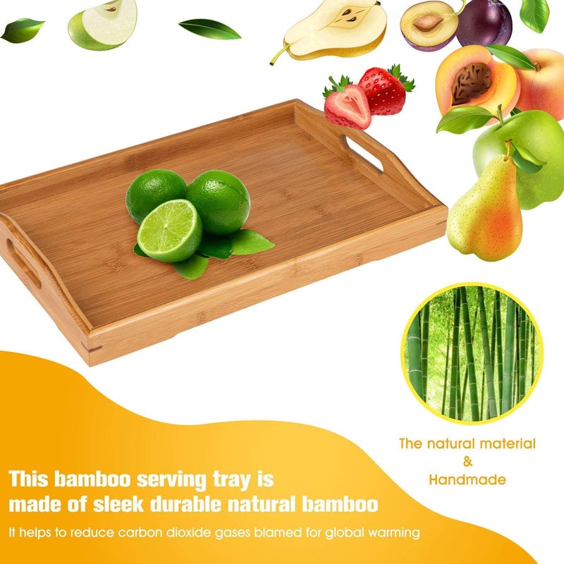 SHOWAY 3 Pack Serving Tray,Large Bamboo Serving Tray with Handles Wood Serving Tray Set for Coffee,Food,Breakfast,Dinner - Image 5