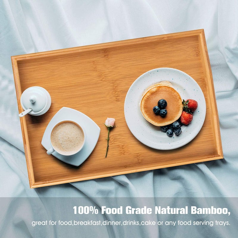 SHOWAY 3 Pack Serving Tray,Large Bamboo Serving Tray with Handles Wood Serving Tray Set for Coffee,Food,Breakfast,Dinner - Image 3