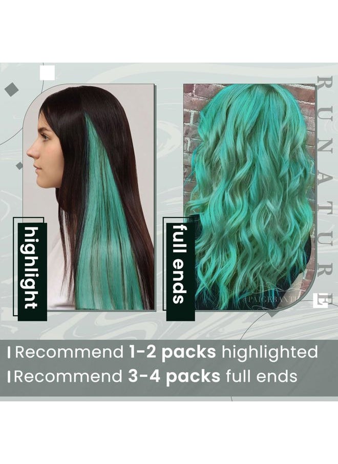 RUNATURE Clip in Hair Extensions Human Hair 20 Inch 25g 5pcs Teal Green Hair Extensions Clip Ins Straight Remy Highlight Colored Hair Clip in Extensions  - Image 2