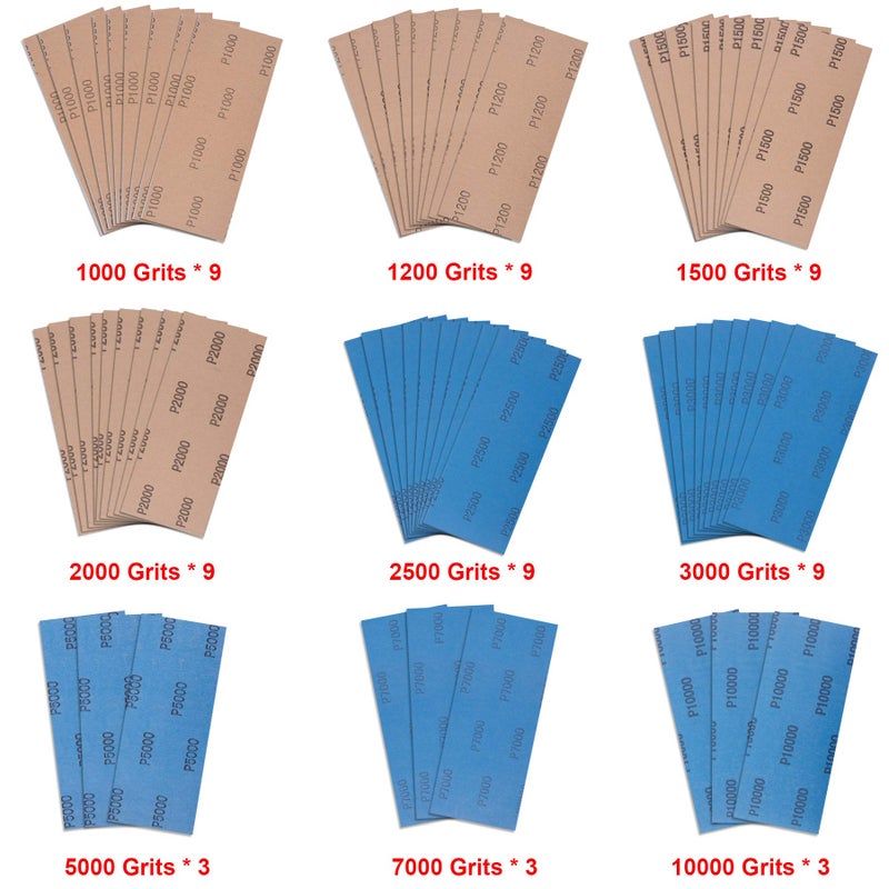 AUSTOR 63 Pcs Wet and Dry Sandpaper Assorted 1000, 1200, 1500, 2000, 2500, 3000, 5000, 7000, 10000 Grit Abrasive Paper Assortment Sanding Sheets for Automotive Sanding Wood Furniture Finishing - Image 2
