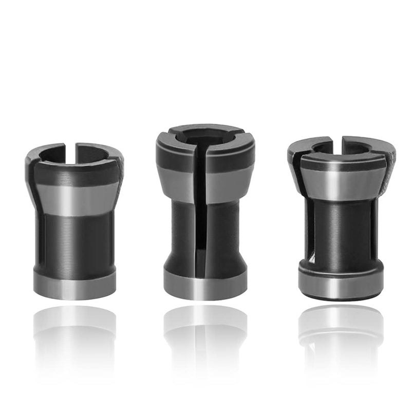 Mesee 3 Pieces Router Collet Chuck, 6mm 6.35mm 8mm Router Bit Collet Chuck Clamping Adapter for Woodworking CNC Engraving Trimming Carving Machine Tool - Image 1