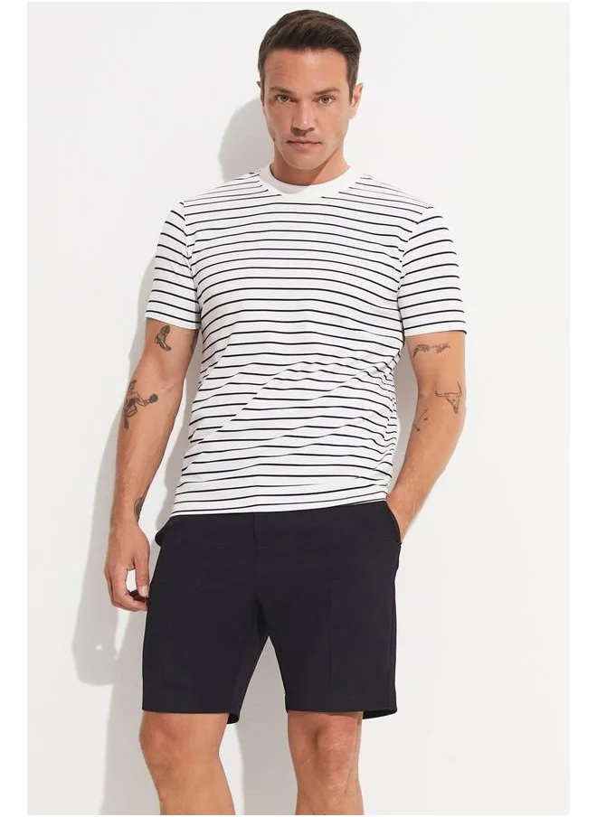 جون June Men Striped T-Shirt White - Navy