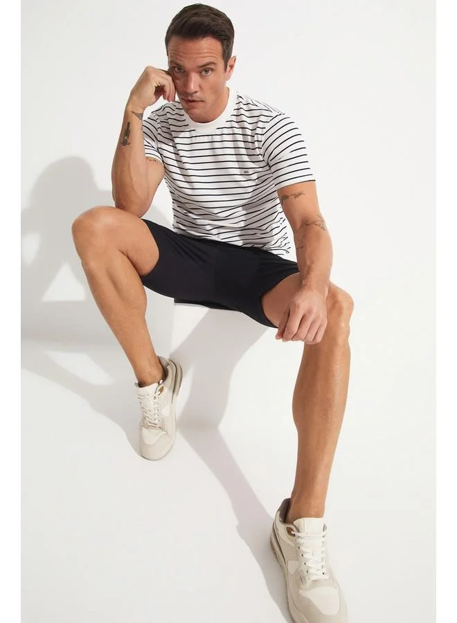 JUNE June Men Striped T-Shirt White - Navy