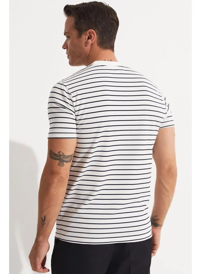 JUNE June Men Striped T-Shirt White - Navy