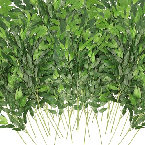 WONICE Artificial Italian Ruscus Greenery Stems, Faux Green Leaf Garland Branches Hanging Greenery Spray for Wedding Bouquet Arch Table Centerpiece Home Decor (Green-40 Pack) - Image 1