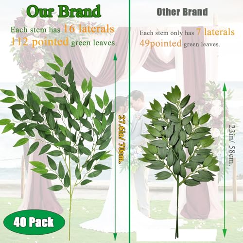 WONICE Artificial Italian Ruscus Greenery Stems, Faux Green Leaf Garland Branches Hanging Greenery Spray for Wedding Bouquet Arch Table Centerpiece Home Decor (Green-40 Pack) - Image 4
