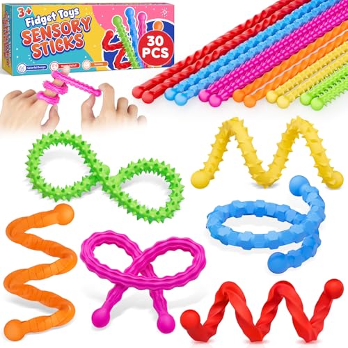 Fasray 30 Pcs Cards with Sensory Sticks for Kids Class School Exchange Fidget Toys Gifts Quiet Silicone Textured Fidgets for Students Teachers Classroom Prizes Rewards Easter Basket Stuffers Party Favors - Image 1