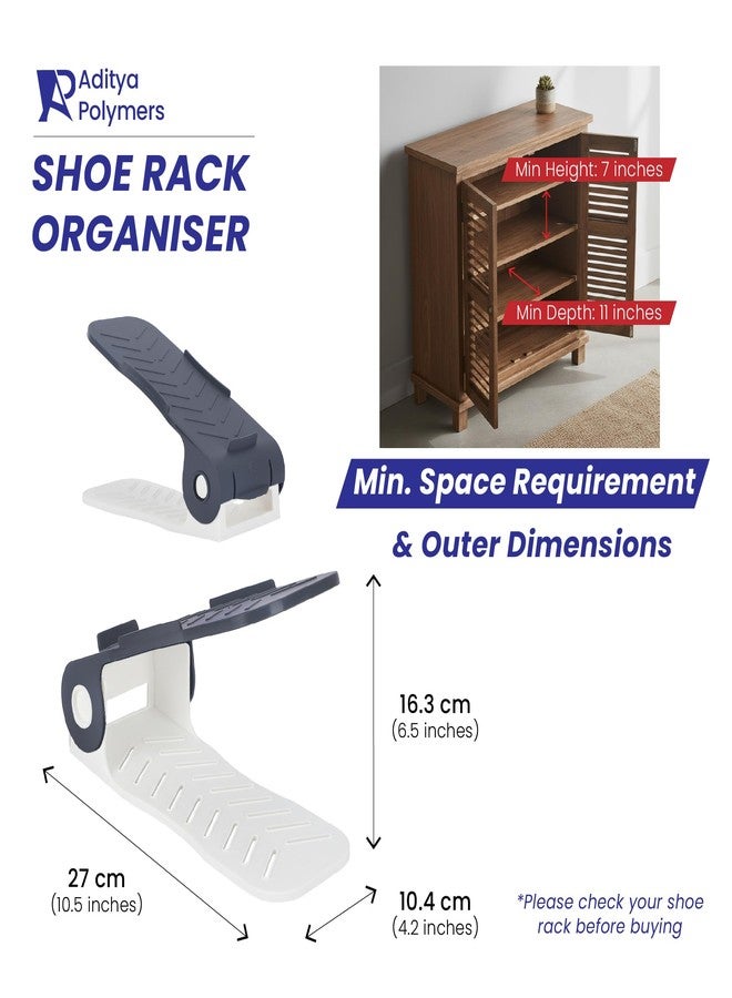 Aditya polymers - Pack of 6 pcs. Adjustable Shoe Organizers/Organiser/Shoe Shelf/Rack/Slots/holders/Space Saver/double deck/layer/Storage Cum Organizer - Grey & White Combo, Plastic - Image 4