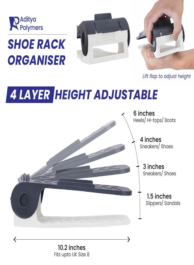 Aditya polymers - Pack of 6 pcs. Adjustable Shoe Organizers/Organiser/Shoe Shelf/Rack/Slots/holders/Space Saver/double deck/layer/Storage Cum Organizer - Grey & White Combo, Plastic - Image 5