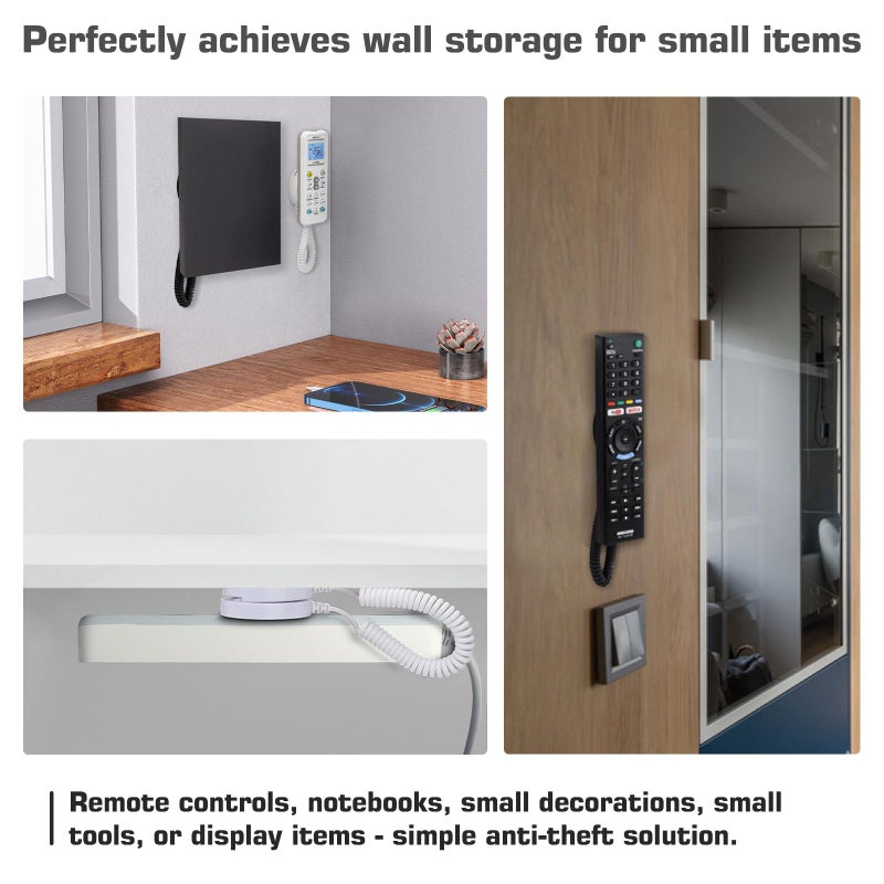 WALLFID 2-Pack Magnetic Remote Control Holders with Spring Ropes - Safely Secure Remotes & Small Items, Wall-Mount with Adhesive, Anti-Loss, Rapid Adsorption, Extendable Spring (Black 70 inch, 2 Pack) - Image 5