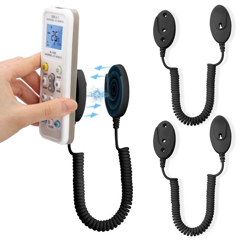 WALLFID 2-Pack Magnetic Remote Control Holders with Spring Ropes - Safely Secure Remotes & Small Items, Wall-Mount with Adhesive, Anti-Loss, Rapid Adsorption, Extendable Spring (Black 70 inch, 2 Pack) - Image 1