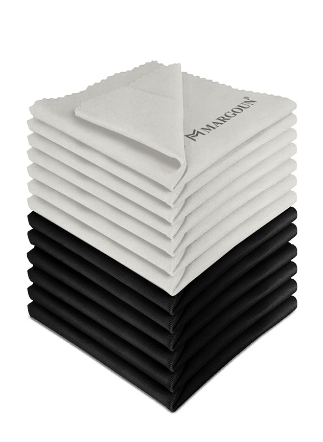 MARGOUN 12 Pack Of Microfiber Cleaning Cloth Premium Cloth for Glasses Lens Screens & More Multicolour 6cm X 9cm Black and Milky  - Image 2