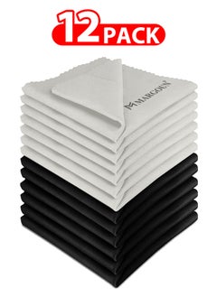 MARGOUN 12 Pack Of Microfiber Cleaning Cloth Premium Cloth for Glasses Lens Screens & More Multicolour 6cm X 9cm Black and Milky  - Image 1