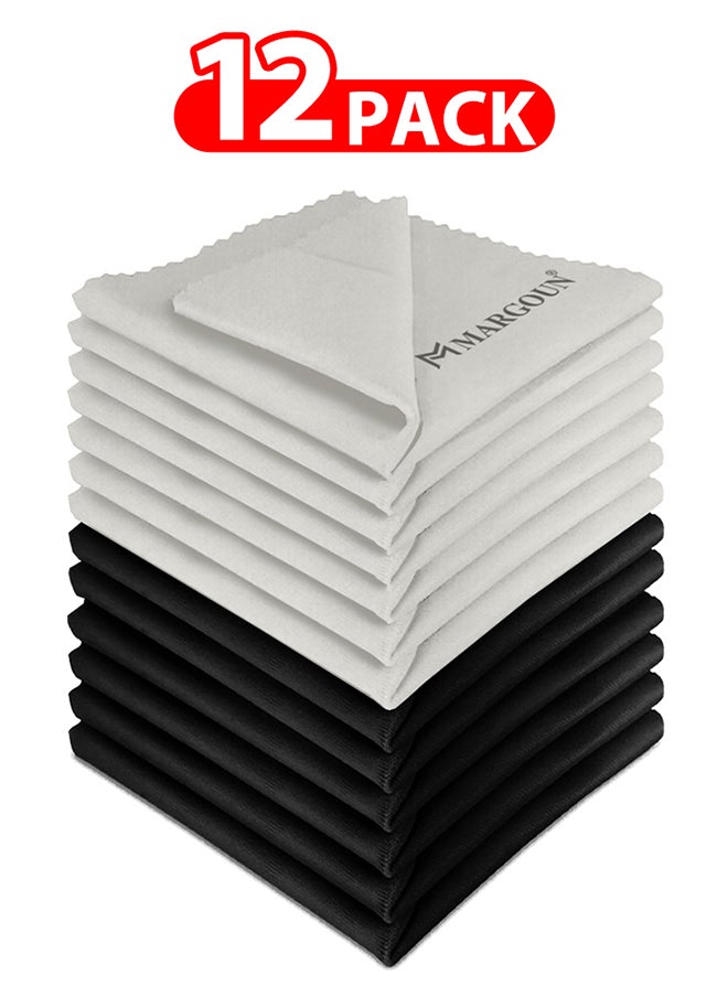 MARGOUN 12 Pack Of Microfiber Cleaning Cloth Premium Cloth for Glasses Lens Screens & More Multicolour 6cm X 9cm Black and Milky  - Image 1