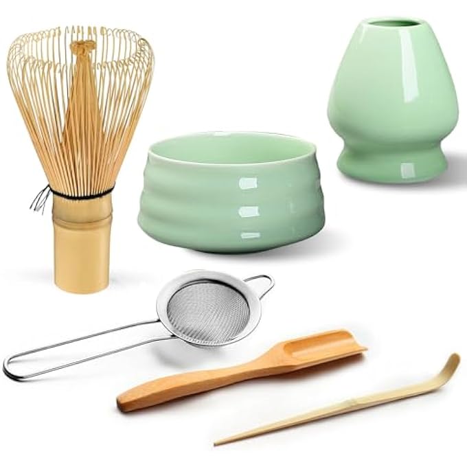 YANGUN Matcha Tea Set 6Pcs Matcha Whisk Set Matcha Starter Making Kit Matcha Green Tea Whisk Set With Scoop Spoon Sifter Whisk Holder For Tea Ceremony Tea Drinking - Image 2