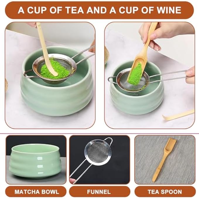 YANGUN Matcha Tea Set 6Pcs Matcha Whisk Set Matcha Starter Making Kit Matcha Green Tea Whisk Set With Scoop Spoon Sifter Whisk Holder For Tea Ceremony Tea Drinking - Image 5