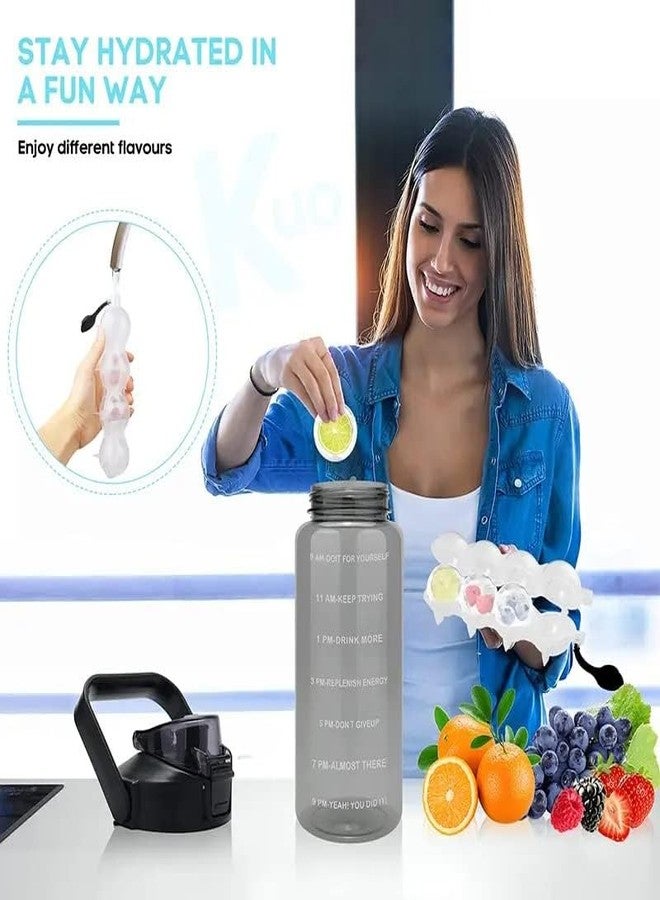 MARTEEN Plastic 2 L Capacity Belt Straw Transparent Motivational Water Bottles|Time Marker Leak Proof&Break-Proof|Best Usage For Office/School/Gym/Travel Bottle|Bpa-Free Fitness Sports Bottle (Black) - Image 2
