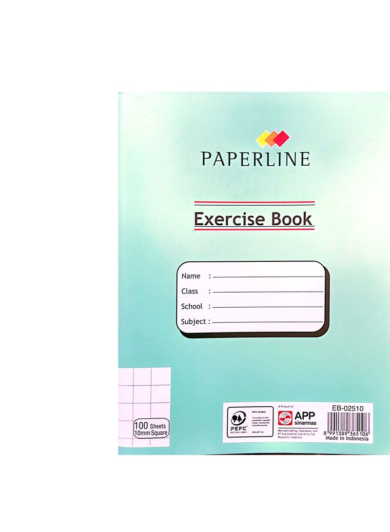 paperline 6-Piece 100 Sheet 10mm Square Exercise Book Assorted Colour - Image 2