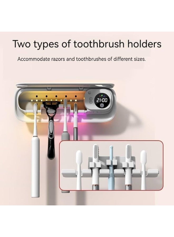 BlueFire UVC Toothbrush Holder with LED Smart Screen, USB Type-C Charging, Heat Air Blower & UVC LED Light Engine, Automatic Cleaning and 99.9% Sterilization, Wall Mounted Rechargeable Toothbrush Sanitizer with Flexible Hanger – Keeps Brushes Clean and Dry, White - Image 3