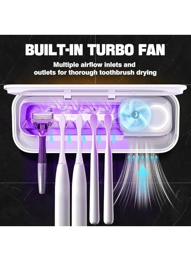 BlueFire UVC Toothbrush Holder with LED Smart Screen, USB Type-C Charging, Heat Air Blower & UVC LED Light Engine, Automatic Cleaning and 99.9% Sterilization, Wall Mounted Rechargeable Toothbrush Sanitizer with Flexible Hanger – Keeps Brushes Clean and Dry, White - Image 4