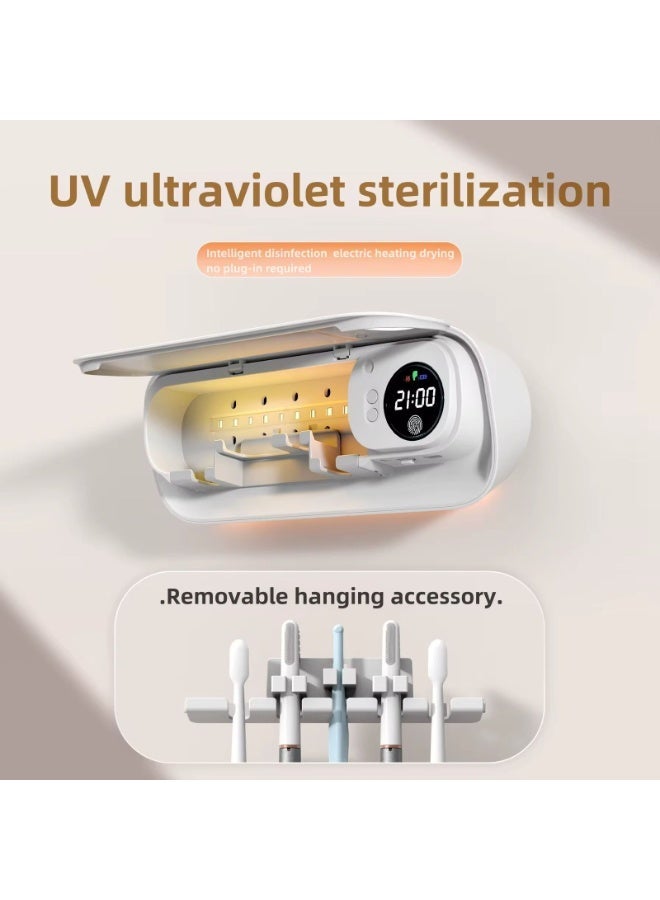 BlueFire UVC Toothbrush Holder with LED Smart Screen, USB Type-C Charging, Heat Air Blower & UVC LED Light Engine, Automatic Cleaning and 99.9% Sterilization, Wall Mounted Rechargeable Toothbrush Sanitizer with Flexible Hanger – Keeps Brushes Clean and Dry, White - Image 2