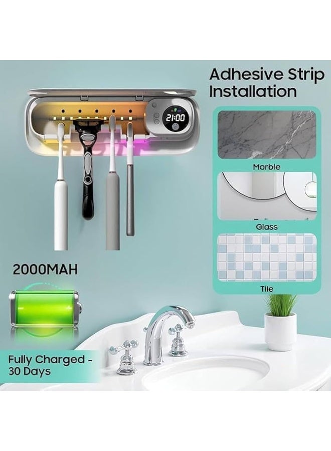 BlueFire UVC Toothbrush Holder with LED Smart Screen, USB Type-C Charging, Heat Air Blower & UVC LED Light Engine, Automatic Cleaning and 99.9% Sterilization, Wall Mounted Rechargeable Toothbrush Sanitizer with Flexible Hanger – Keeps Brushes Clean and Dry, White - Image 5