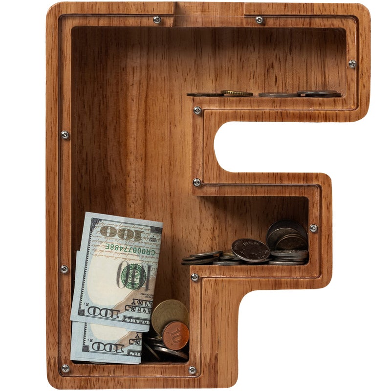 ladenk 12 Inch Extra Large Wooden Kids Letter Piggy Bank Piggy Bank for Boys Girls Initial F Bank Alphabet Money Bank for Birthday - Image 3