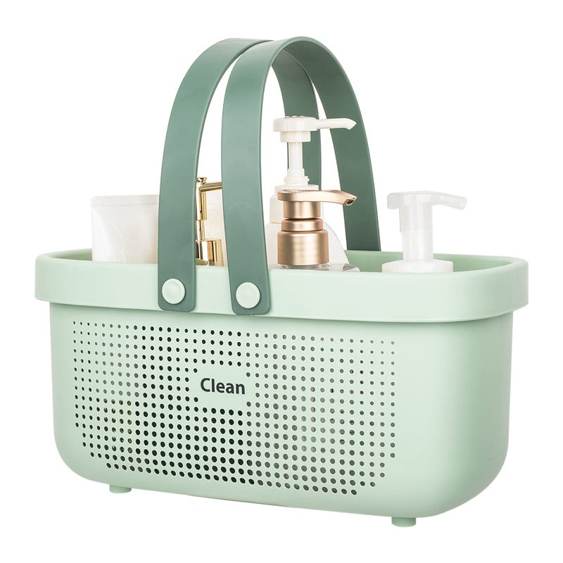 JiatuA Plastic Storage Basket with Handle Portable Shower Caddy Tote Organizer Basket Bin for Bathroom Kitchen Dorm Room Bedroom (Large  Green) - Image 1