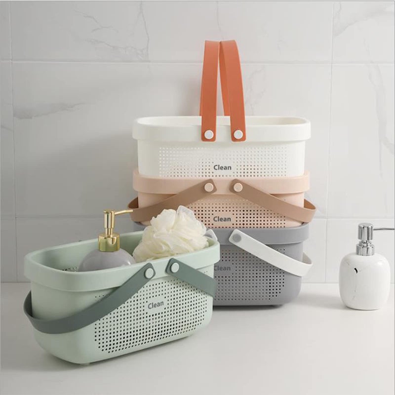 JiatuA Plastic Storage Basket with Handle Portable Shower Caddy Tote Organizer Basket Bin for Bathroom Kitchen Dorm Room Bedroom (Large  Green) - Image 2