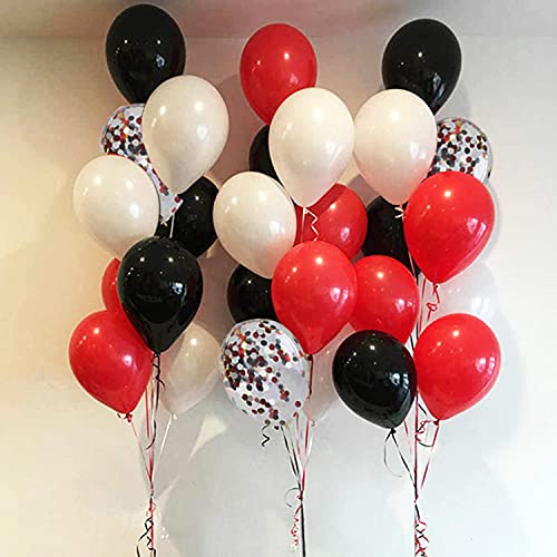 Festiko® 62 Pieces Black Red Confetti Balloons Kit, 12 Inches Black Red White Confetti Balloons with Balloon Ribbon for Birthday Quinceanera Graduation Party Decorations Supplies - Image 2