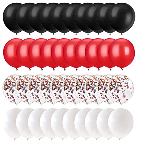 Festiko® 62 Pieces Black Red Confetti Balloons Kit, 12 Inches Black Red White Confetti Balloons with Balloon Ribbon for Birthday Quinceanera Graduation Party Decorations Supplies - Image 3