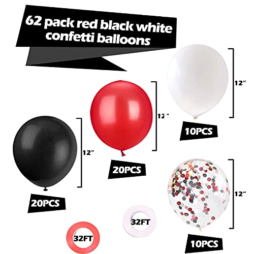 Festiko® 62 Pieces Black Red Confetti Balloons Kit, 12 Inches Black Red White Confetti Balloons with Balloon Ribbon for Birthday Quinceanera Graduation Party Decorations Supplies - Image 4