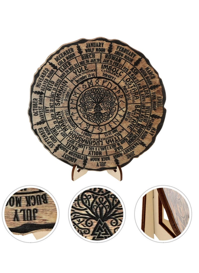 Mordely Lunar Cycle & Seasonal Wooden Wall Calendar - Nordic Design Tree Plaque with Moon Phases & Solstice Dates - Premium Wooden Wall Art  - Image 2