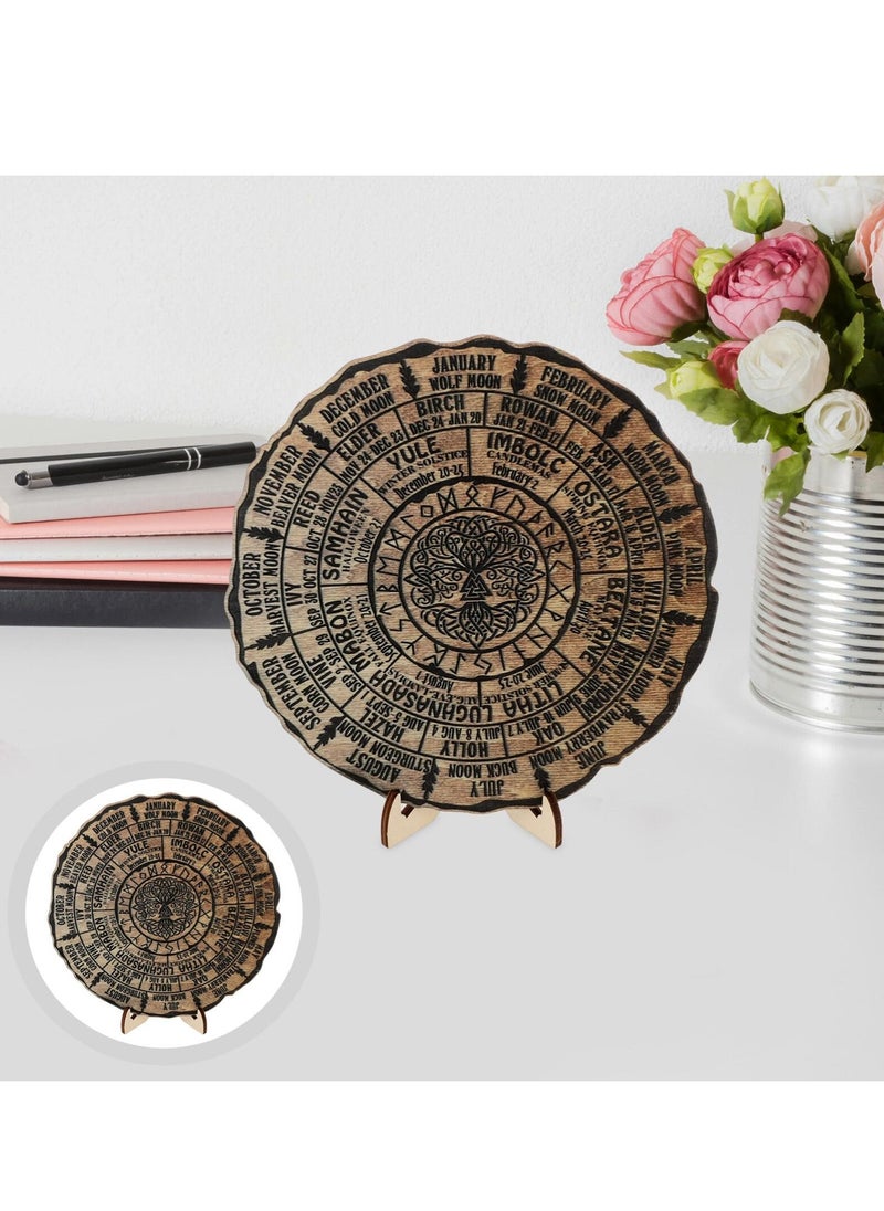 Mordely Lunar Cycle & Seasonal Wooden Wall Calendar - Nordic Design Tree Plaque with Moon Phases & Solstice Dates - Premium Wooden Wall Art  - Image 3