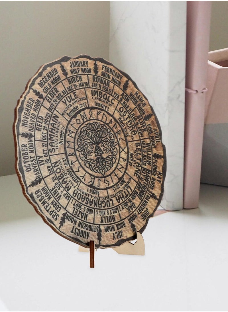 Mordely Lunar Cycle & Seasonal Wooden Wall Calendar - Nordic Design Tree Plaque with Moon Phases & Solstice Dates - Premium Wooden Wall Art  - Image 4