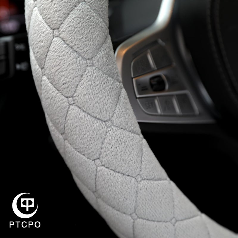 PTCPO Soft Car Steering Wheel Cover for Sedan, SUV, Warm Luxury Velvet, Odorless, Universal, Anti Slip, Summer Winter, Gray, Standard Size[14" 1/2-15"](37-38cm) - Image 4