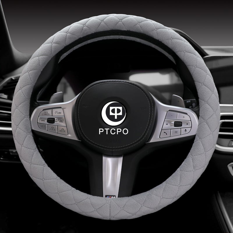 PTCPO Soft Car Steering Wheel Cover for Sedan, SUV, Warm Luxury Velvet, Odorless, Universal, Anti Slip, Summer Winter, Gray, Standard Size[14" 1/2-15"](37-38cm) - Image 1