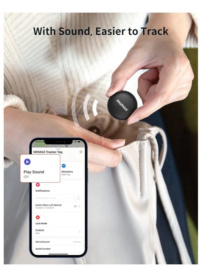 Momax - MOMAX Tracker Tag, Lost Key Finder Works with Apple Find My (iOS Only), Key Tracker with APP,Sound Location, Key Locator Pintag for Luggage,Suitcase,Wallet,Pet,Kid -  (1 Piece Black) - Image 1